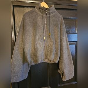 Free People Movement grey fleece bell sleeved jacket. Size Large